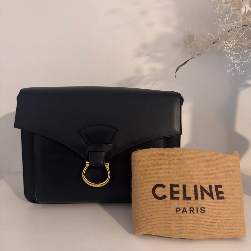 Vintage Celine Satchel/Shoulder Bag in Dark Navy Blue